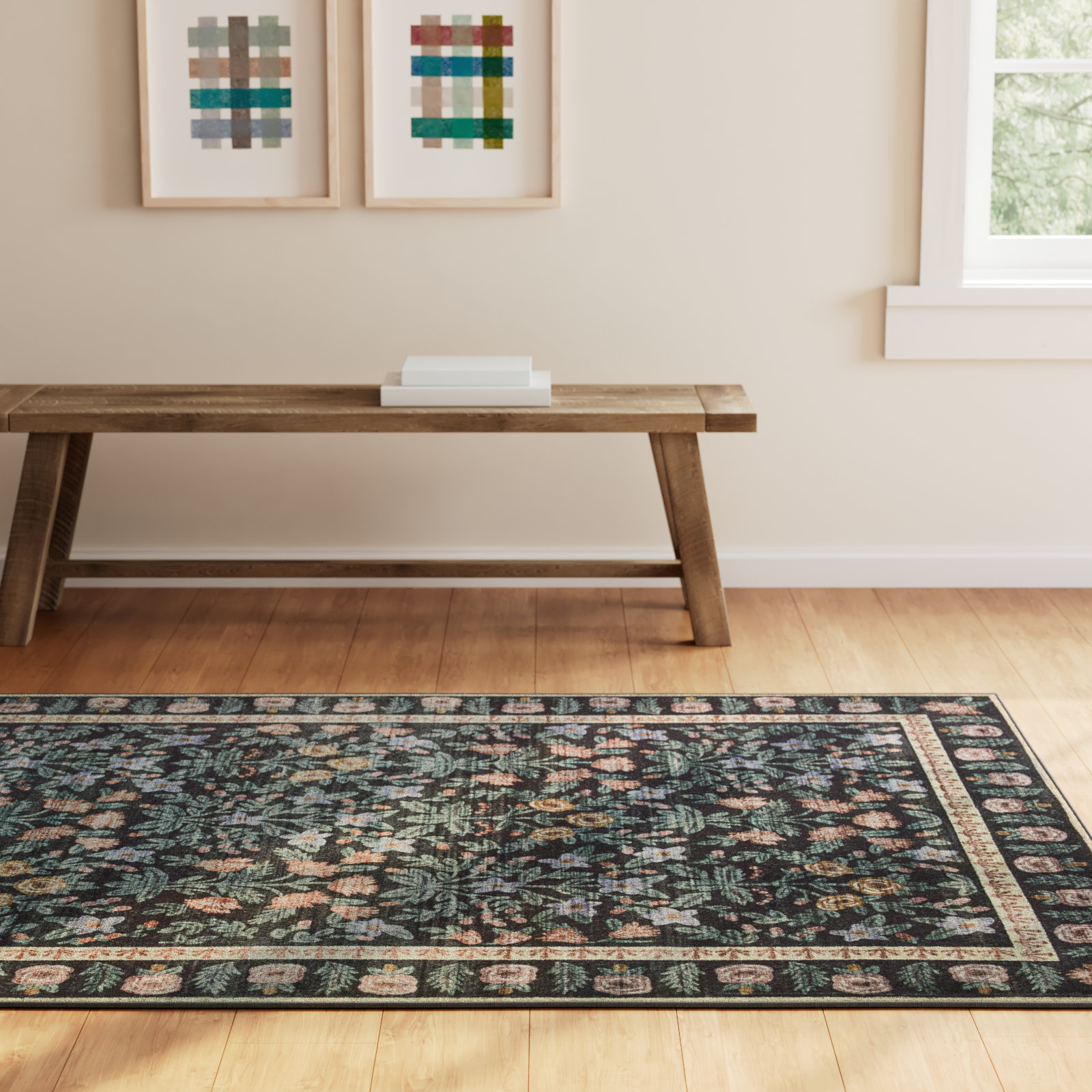 Rifle Paper Co. x Loloi Black Floral Rug, Rectangle 5' x 7'6"