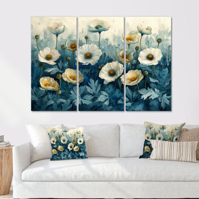 Swind Blue Garden Party Poppies - ensemble d'art mural coquelicots