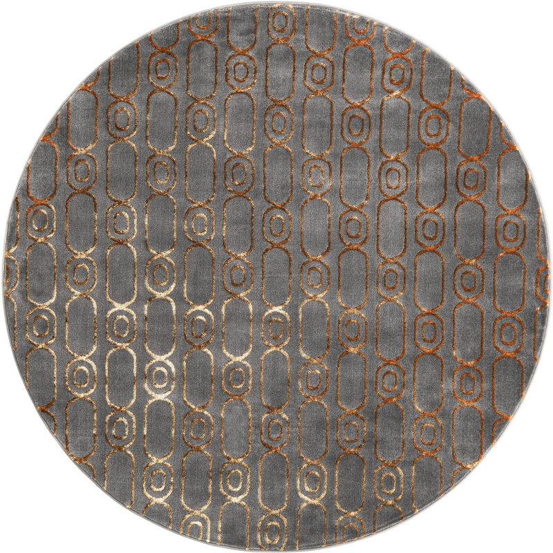 Tapis contemporain gris et gris Vincente, Rond 6 pi 1 po
