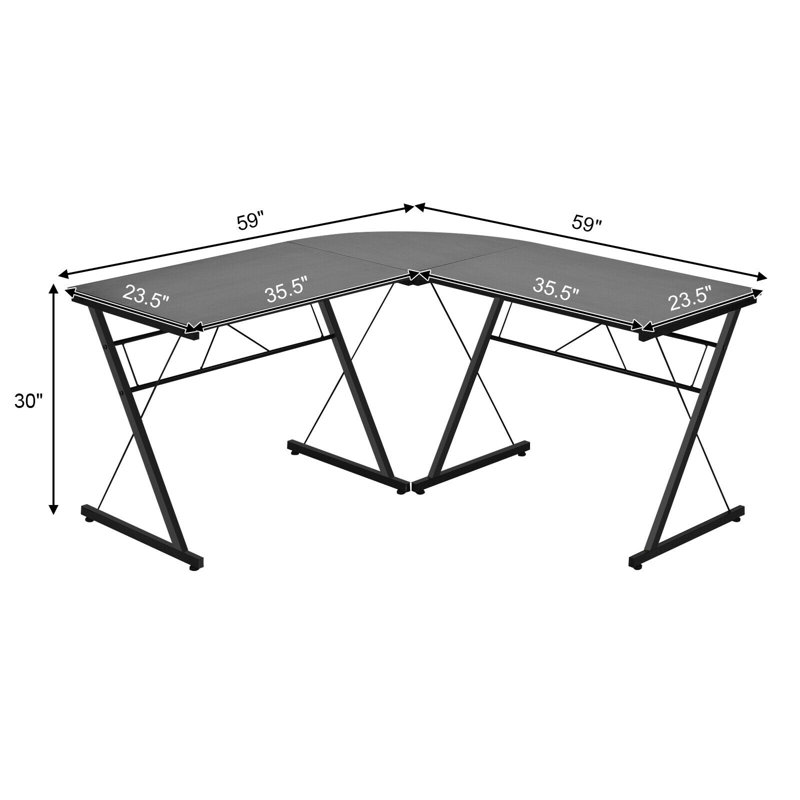 Bourdon Modular L-Shaped Iron Writing Desk, Black/Black