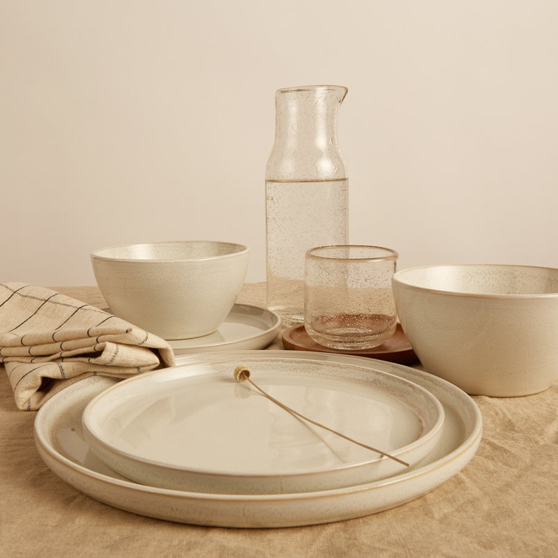 Waterside 12pc Reactive Glaze White Dinner Set, White