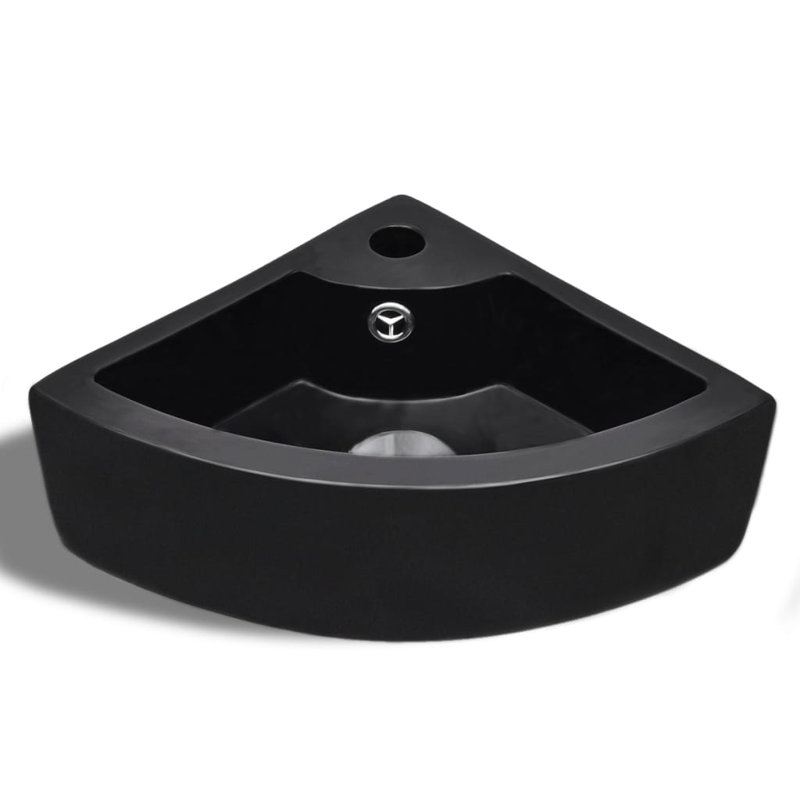 vidaXL Ceramic Sink Basin Faucet & Overflow Hole Bathroom Basin Black