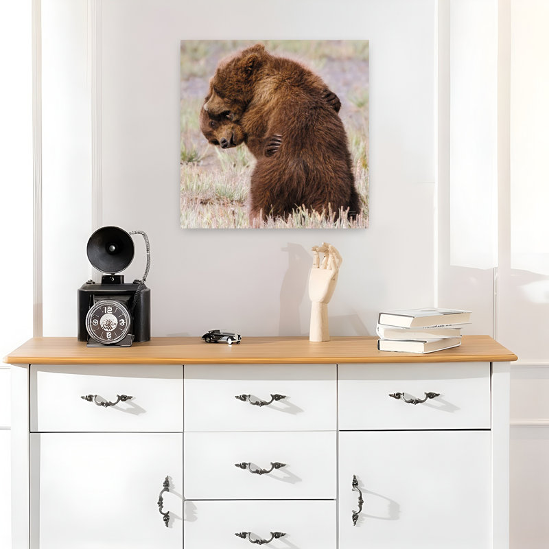 Contemporary Bear Hug With Animals Bear Art, 18" H x 18" W