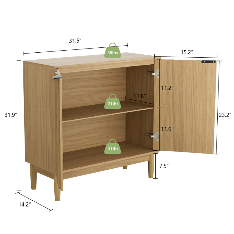 31"Sideboard with Adjustable Shelves(Set of 2), Brown