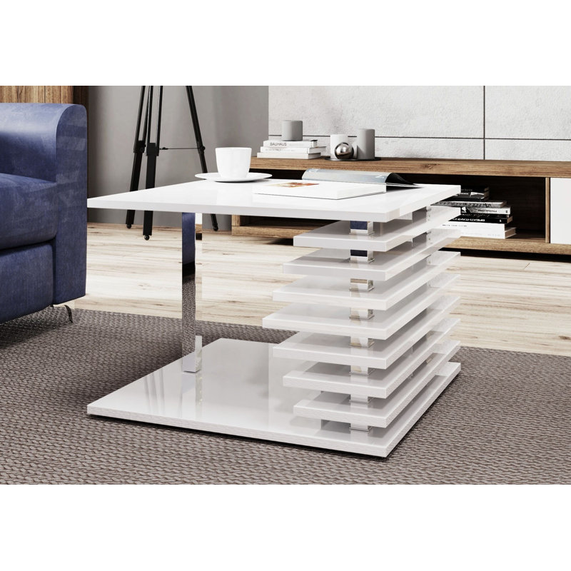 Linney Floor Shelf Coffee Table, White Gloss, 45" H x 60" W x 60" D