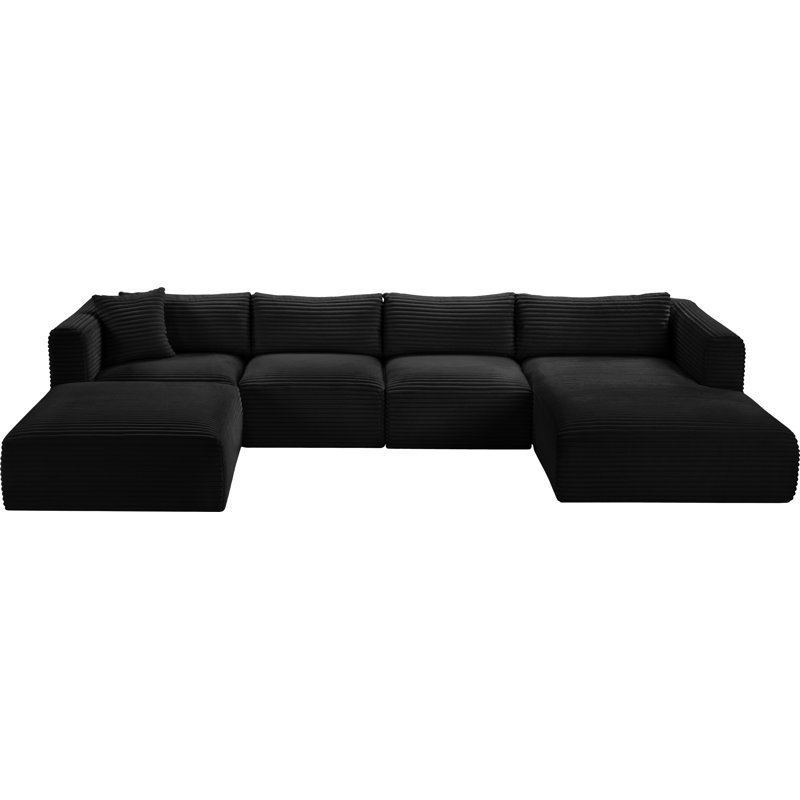 Canapé modulaire Carmean, Tissu velours côtelé texturé noir, 2 sans accoudoirs, 1 méridienne, 1 d'angle et 1 r
