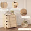 Table de chevet 4 tiroirs pour chambre à coucher, table de chevet moderne beige avec poignée verticale, armoire de rangement en bois pour le salon, le vestibule, le dortoir-130624025