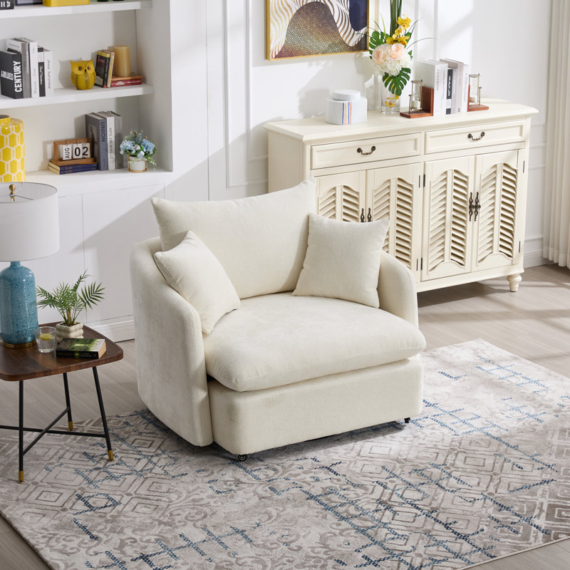 46" Oversized Swivel Chair Upholstered Deep Seat Accent Chair With 2 Pillows Suitable For Living Room, Bedroom, Lounge, Office