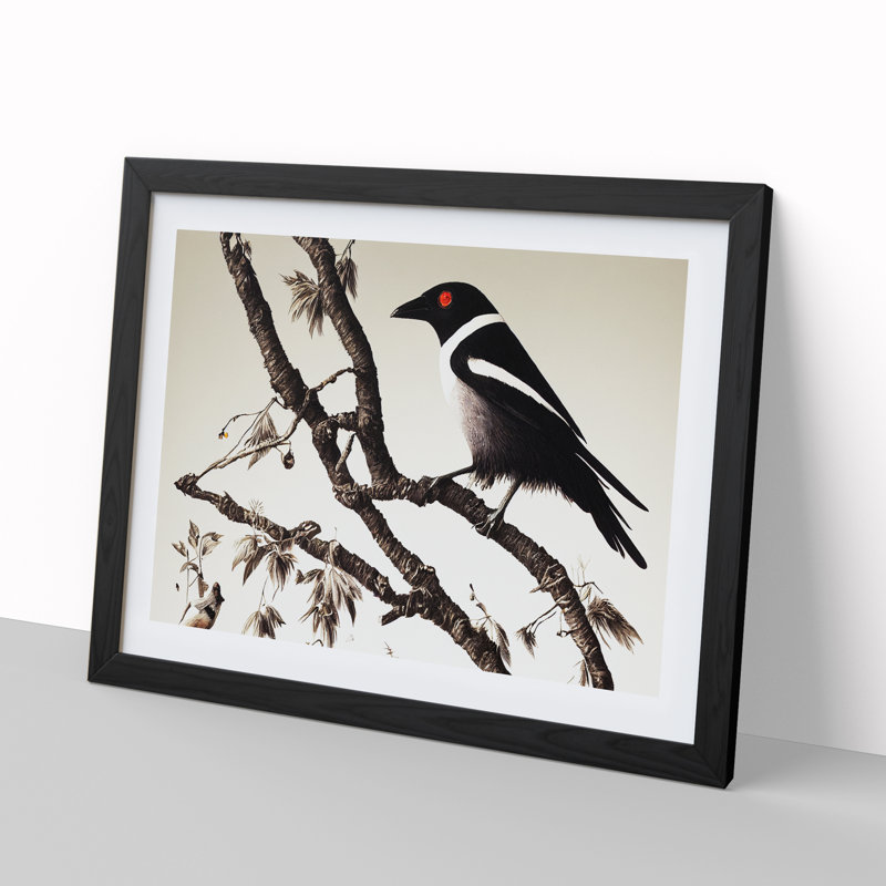 Sublime Magpie Bird - Single Picture Frame Print, 46cm H x 64cm W x 2cm D, Black  Framed