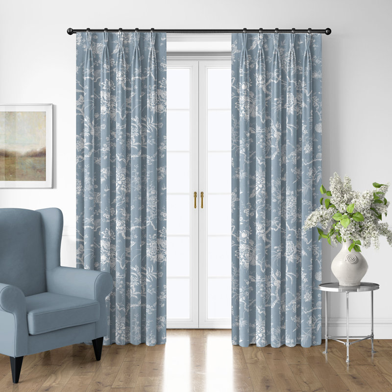 Elwood Cornflower Cotton Pinch Pleat Drapery Panel Set of 2, 40" W x 72" L