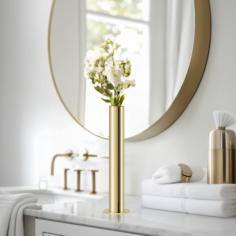 14" Gold Stainless Steel Reflective Pipe Vase, Gold, 14 inch