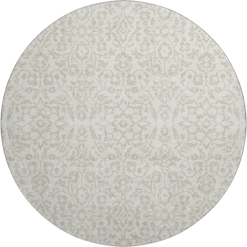 Premium Machine Washable Prisco Ivory Rug, Round 8'