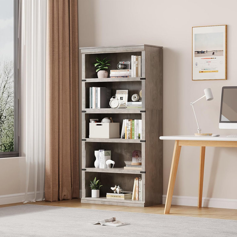 Bookcase, (5 Shelves) 171.2"H x 80"W x 32"D, Grey
