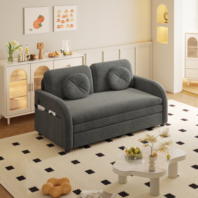 52.4" Upholstered Pull-Out Sleeper Sofa Bed Chenille Convertible Couch With Side Pocket & Usb Port