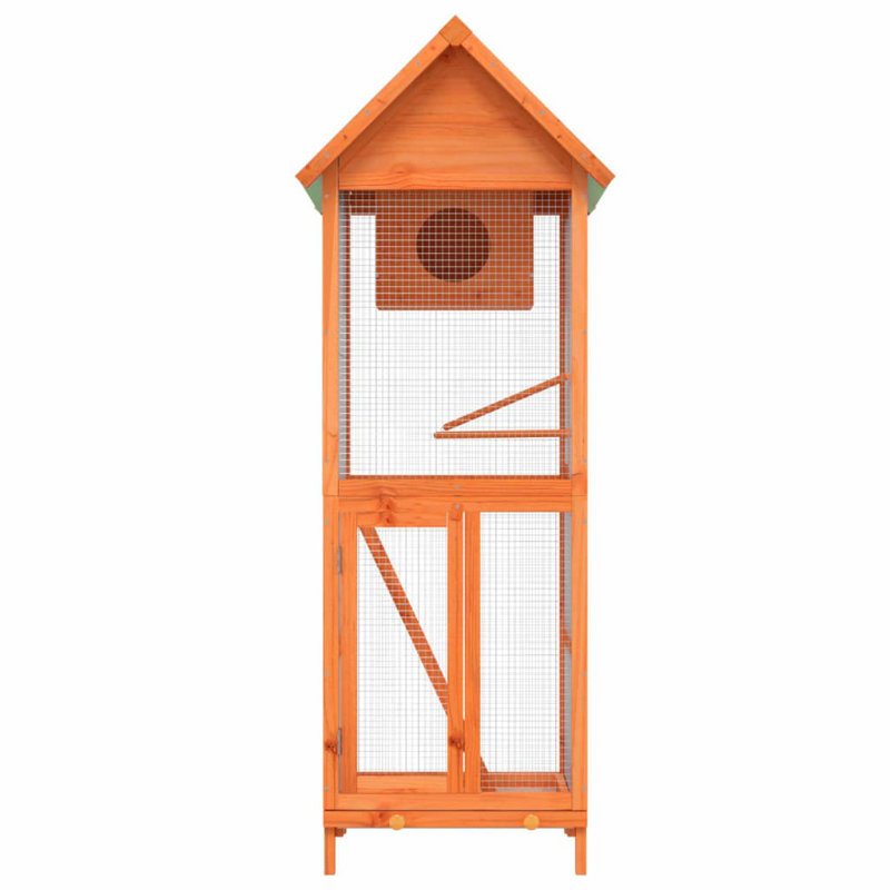 Tall Brown Pine Wood Outdoor Bird House with Ladder
