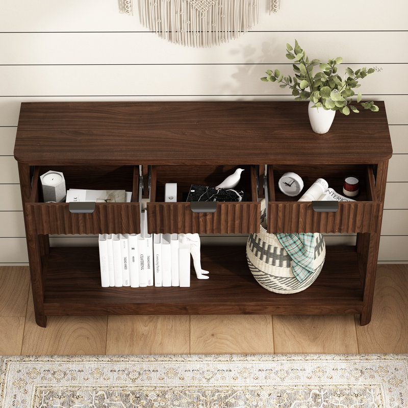 Denise 47.2" Console Table with 3 Fluted Drawers, Brown