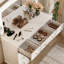 Coiffeuse Kaevyn avec 10 ampoules Hollywood, tiroirs et tabouret rembourré