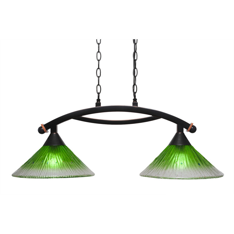 Eisenhauer 2 Light Island Light Shown With 12" Glass, Black Copper, Raspberry