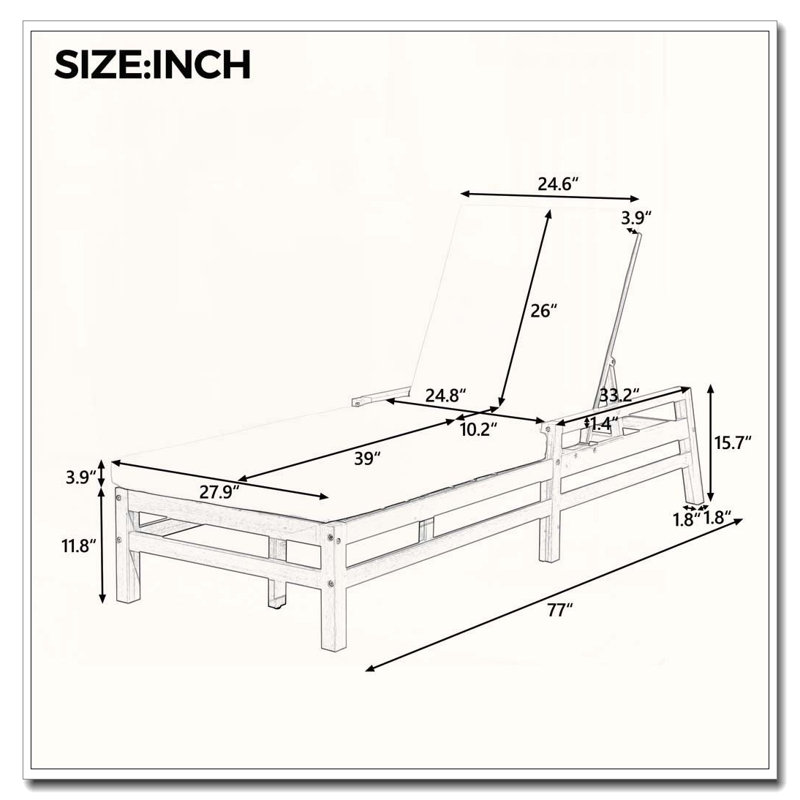 Chaise longue d'extérieur réglable à 5 positions avec structure en bois d'acacia et coussins épais, Gris