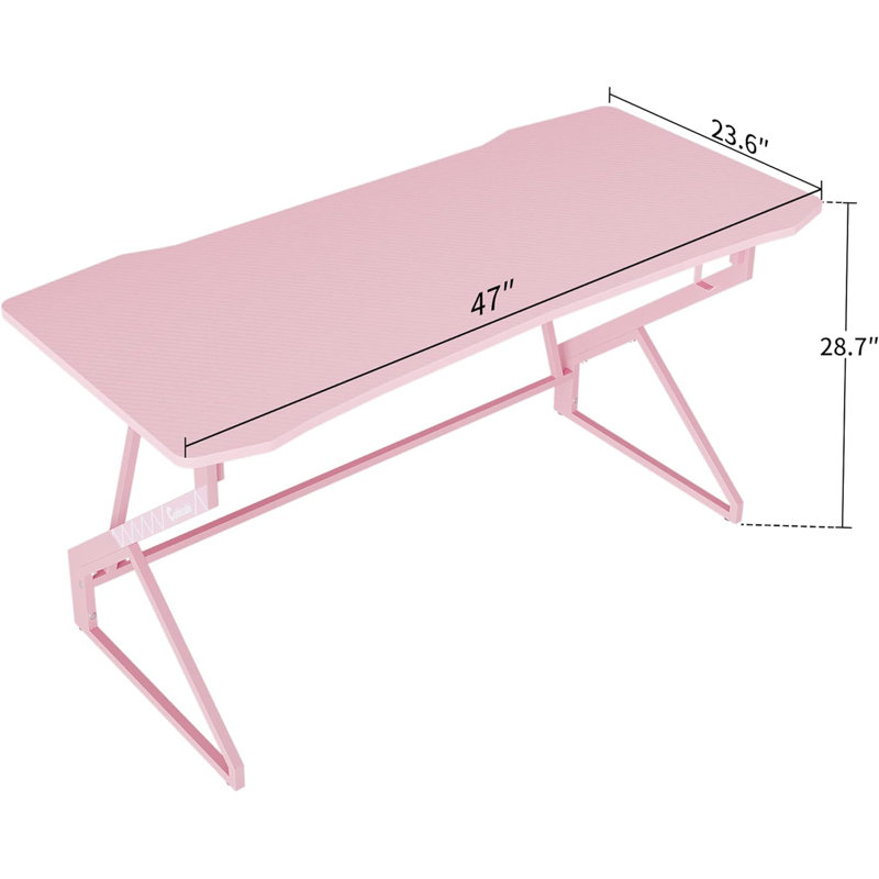 Kymorah Metal Base Computer Desk, Pink, 28.7" H x 47" W x 23.6" D