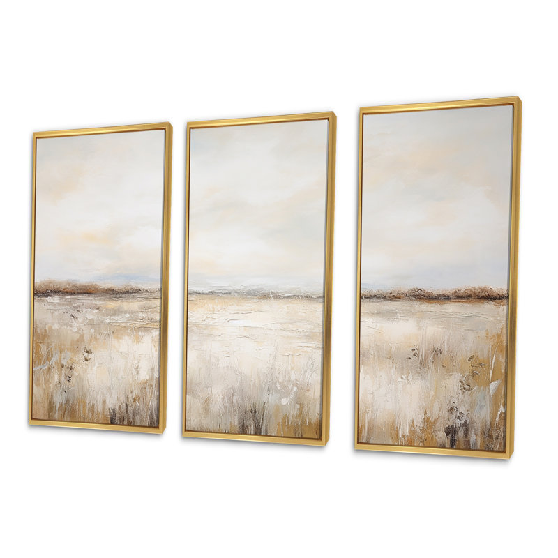 Ensemble de salon d'art mural prairies Pairies, Cadre flottant doré, H 32 po x l 48 po x P 1 po