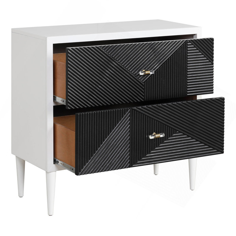 Table de chevet blanche et noire avec 2 tiroirs