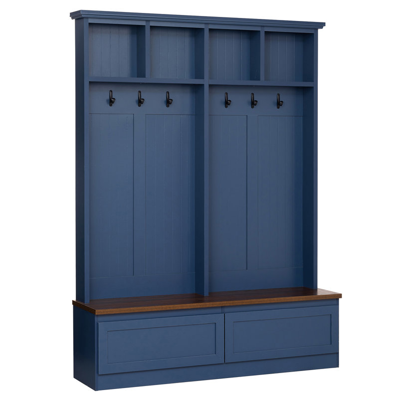 [Assembly Video] Farmhouse 4-In-1 Hall Tree With Wood Grain Bench, Blue/Walnut