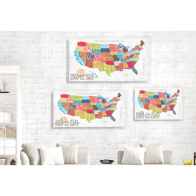 map U.S. Map Graphic States In Text, Red, Blue, Green, Tan