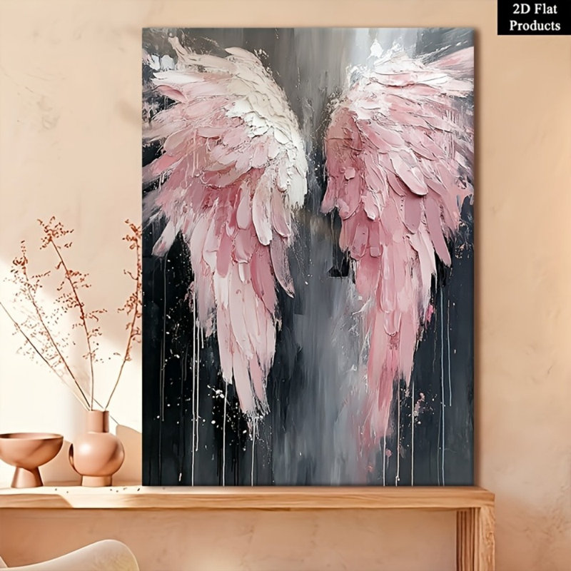  Art mural texturé ailes d'ange rose - Décoration romantique moderne haut de gamme pour le salon