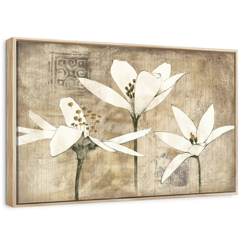 Pencil Floral III, Floating Frame Natural Wood, 40" X 27"