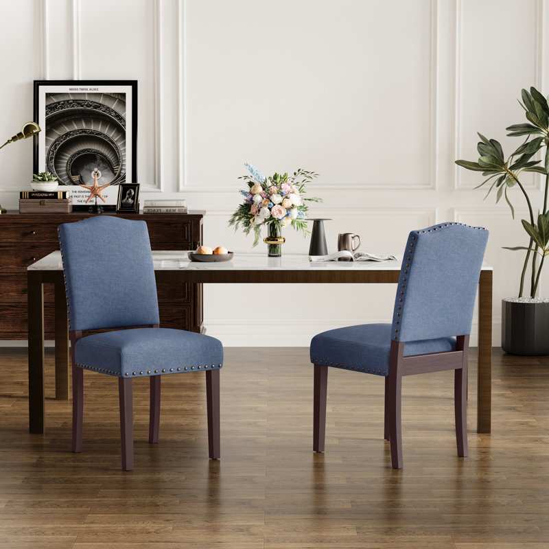 Upholstered Parsons Dining Chairs, Linen Side Chair, Blue
