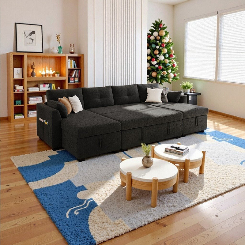 Canapé-lit modulaire en U 107 po avec rangement et ports USB, Ours en peluche noir