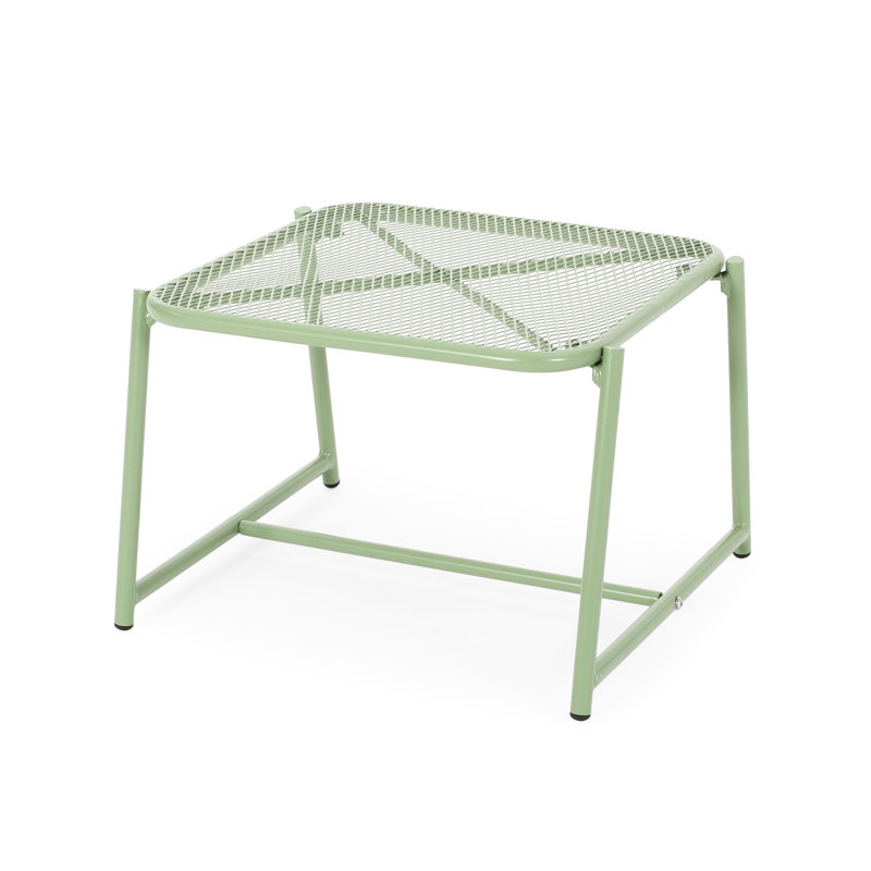 13.09"H Garden Side Table - Iron, Mesh Top Design, Outdoor Furniture Style Iron Mesh, Backyard Delight, Weather, Green