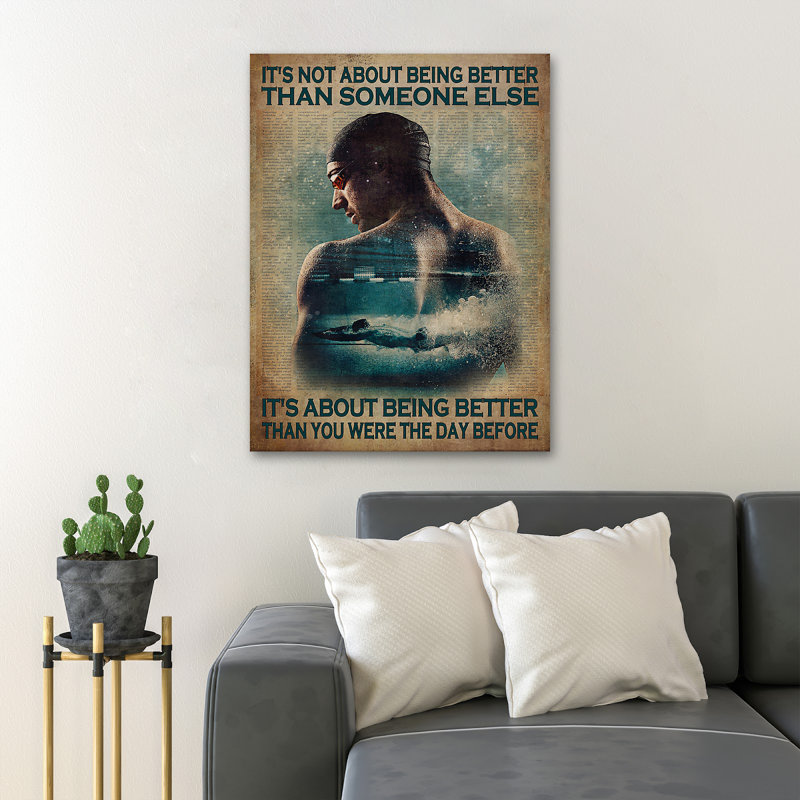«Natation de l'athlète - It's Not About Being Better Than Someone Else», reproduction d'art graphique sur toile tendue