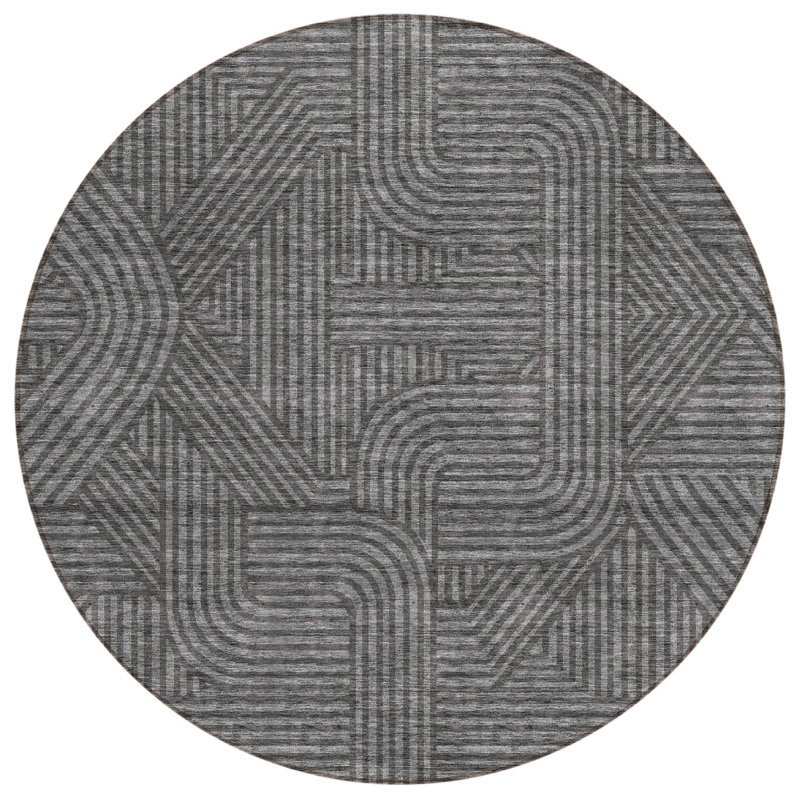 Tapis d'intérieur rond lavable abstrait gris anthracite 8 pi