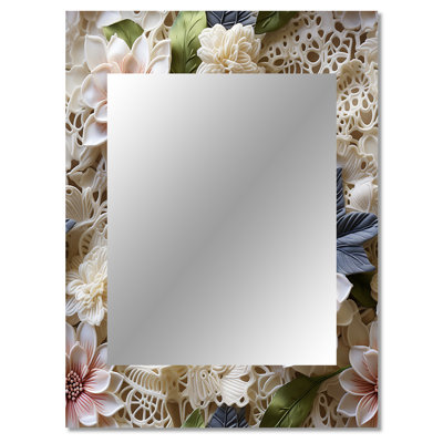 Tadisa White Vintage Floral Lace Veil - Floral Wall Mirror, Floral Decorative Mirror, Printed Metal Art