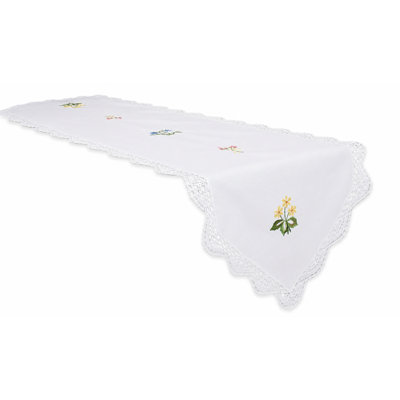Handmade Crochet with Embroidery Flowers Table Runner