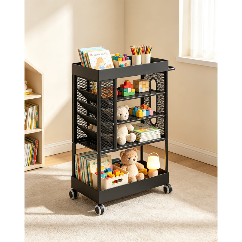 Chariot utilitaire à roulettes avec plateau en métal pour matériel d'art, organisateur de rangement multifonctionnel avec poignée pour la maison, la salle de classe, le bureau, les loisirs créatifs, la peinture, les pinceaux, les petites pièces