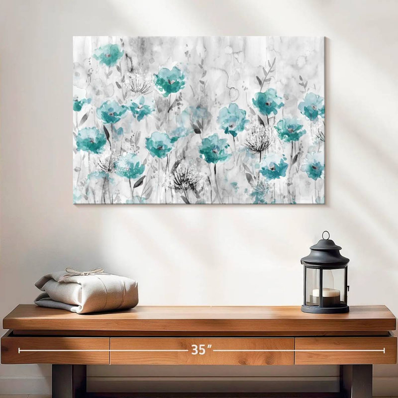 «Teal Poppy Garden», reproduction sur toile, H 16 po x l 24 po x P 1,25 po