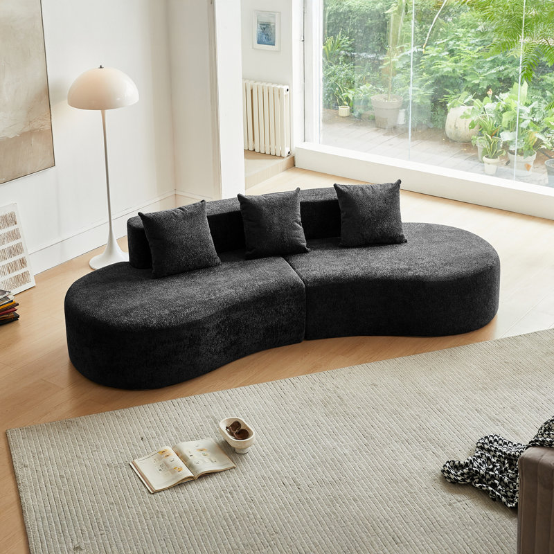 Modern Curved Sectional Sofa, Black