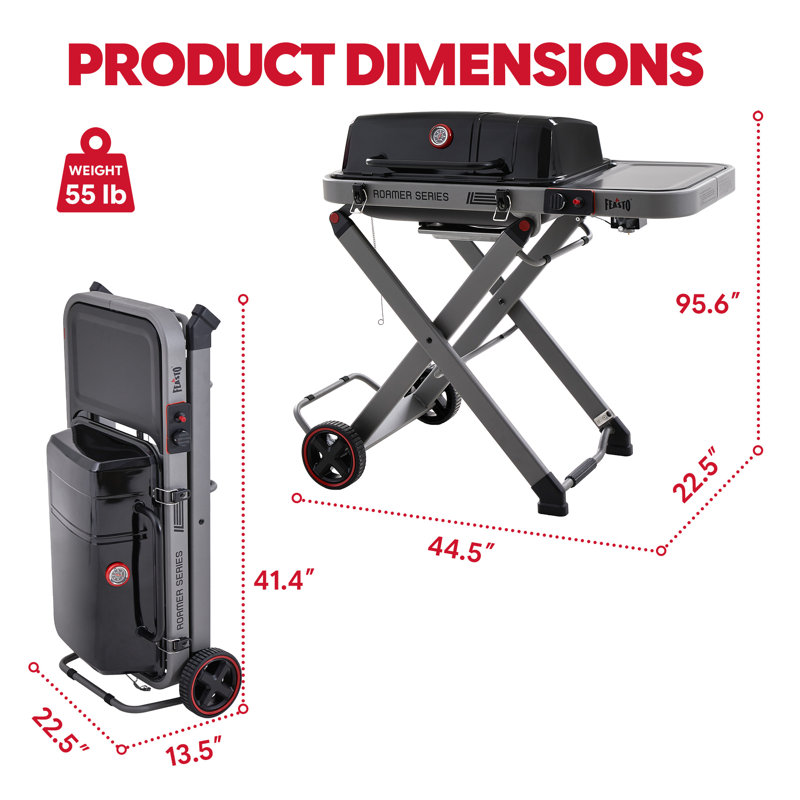 Barbecue portatif au gaz propane pliable avec brosse de nettoyage Feasto, Noir satiné