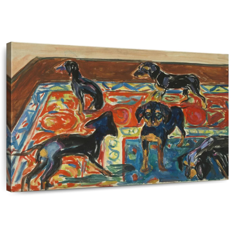 Cinq chiots Brampt sur le tapis, H 8 po x l 12 po