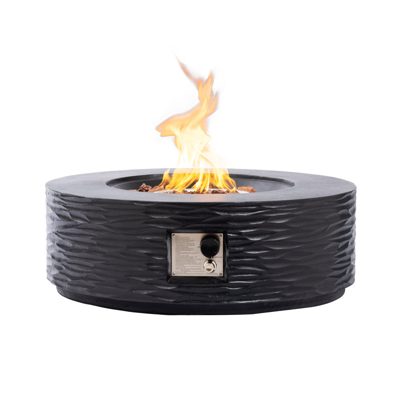 35" Round Concrete Propane Fire Pit Table, Black