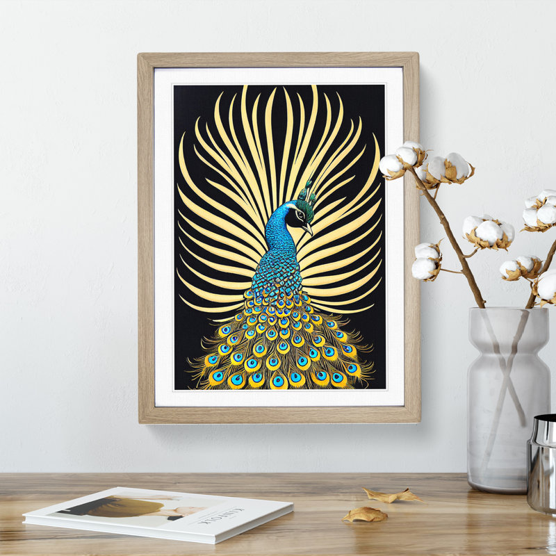 Precious Peacock - Single Picture Frame Print, 34cm H x 25cm W, Oak
