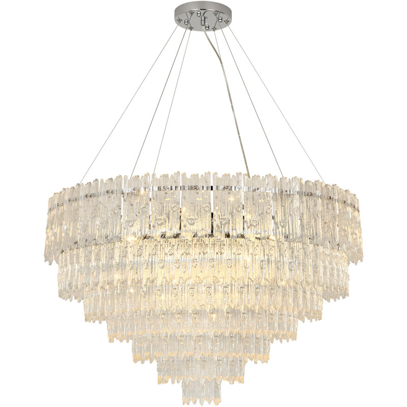 Crystal & Glass Pendant, Height-Adjustable, Sloped-Ceiling Ready, 6 Tiers, 48cm H × 75cm W × 75cm D, 17 Lights