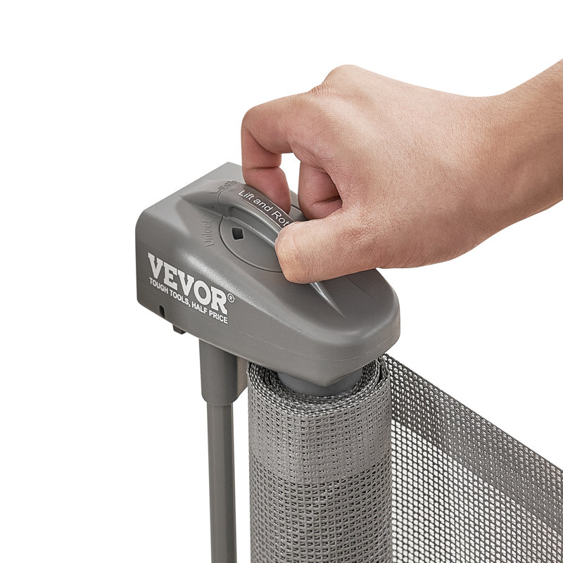 Gray Retractable Mesh Pet and Baby Gate for Stairs