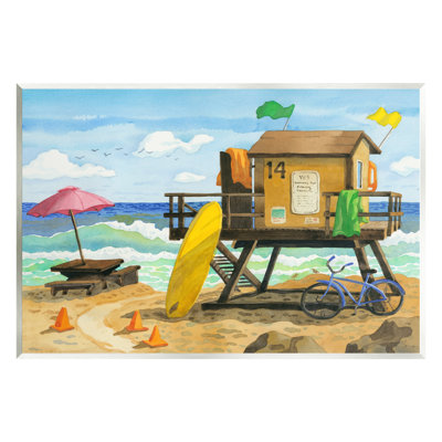 «Lifeguard Hut On Beach» encadré sur bois par Robin Altman, peinture