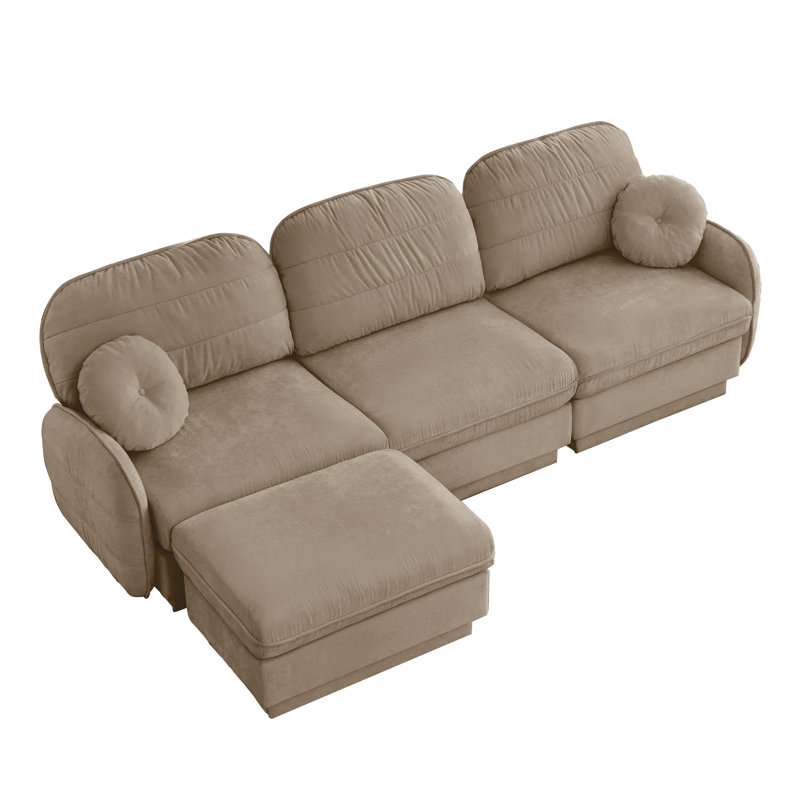 Canapé d'angle moderne 3 places, canapé profond avec pouf amovible, coussins ronds raffinés et dossier matelassé, montage facile, idéal pour salon, appartement, studio, bureau