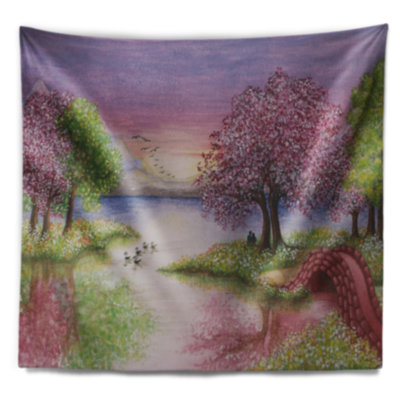 Lac romantique en tapisserie rose et verte