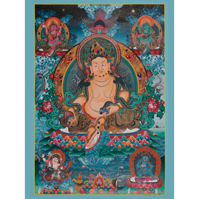 The Tibetan Buddhist God Of Wealth - Kubera (Brocadeless Thangka) | Pure 24K Gold With Acrylic Paint